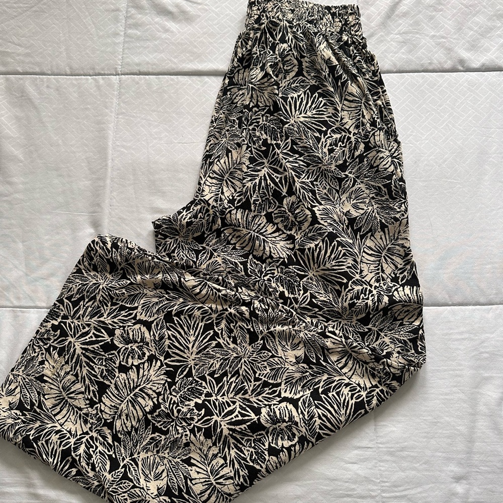 Black and beige floral pants.